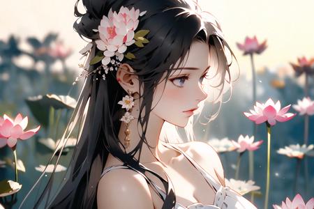 13020-3594444719-masterpiece,(masterpiece, top quality, best quality),1girl, long hair, flower, black hair, lotus, solo, hair ornament, dress, ba.png